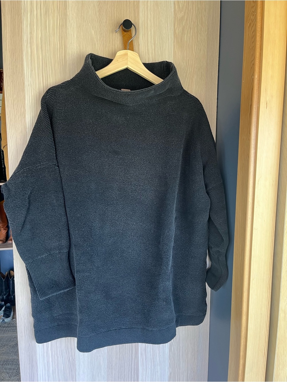 Free People Ottoman Black Funnel Neck Sweater